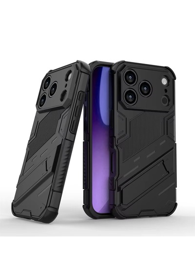 Microcase Apple Uyumlu iPhone 17 Pro Matrix Serisi Armor Standlı Perfect Koruma Kılıf - Siyah Al3416 Siyah