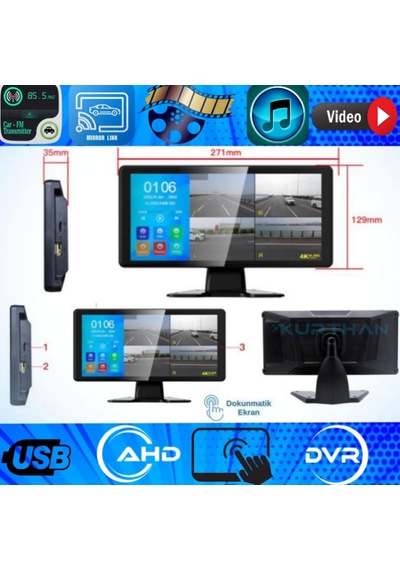 2 Adet Ahd 2mp Warm Ledli Kamera Dvr Dokunmatik 10.36 İnç Monitör 12 Volt 256 Gb