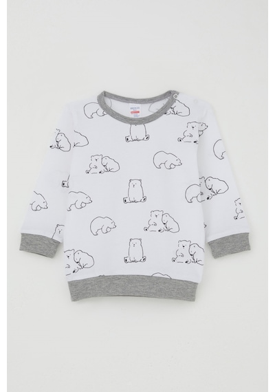 Breeze Erkek Bebek Pijama Takımı Omuzdan Patlı Sevimli Kutup Ayıcığı Desenli 4 Ay-1 Yaş, Beyaz