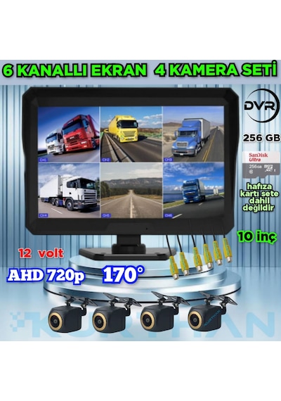 Qled10'' Dvr Ekran 4 Ad 170'' Balık Gözü Ahd 720p Kamera 12 V