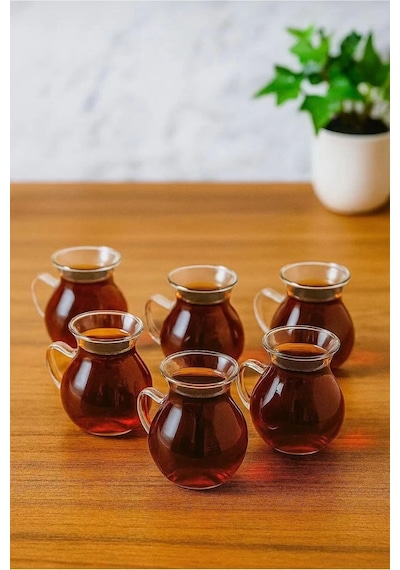 6'lı Keyfi Ala Borosilikat Cam Kulplu Çay Bardağı 220ml Bardak