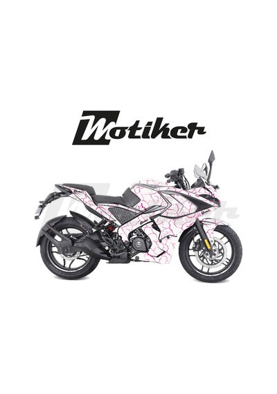 Bajaj Pulsar Rs200 Beyaz Zemin Üstüne Pembe Şimşek Tasarımı Sticker Etiket Modeli