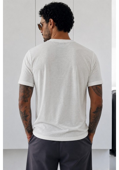 Tarz Cool Erkek Flamlı Pamuklu V Yaka Basic Slim Fit Tişört Yazlık Günlük Şık Tişört Beyaz
