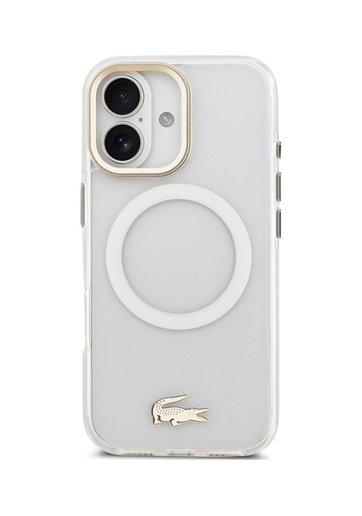 Apple Uyumlu iPhone 17 Kılıf Lacoste Lisanslı M-safe Şarj Özellikli Gold Timsah Logolu Buzlu Kapak Beyaz Beyaz