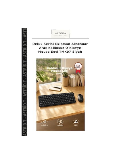 Delux Serisi Ekipman Aksesuar Araç Kablosuz Q Klavye Mouse Seti Tmk07 Siyah