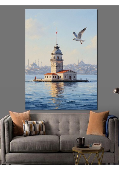 Ahşap Tablo İstanbul Kız Kulesi Ve Martılar