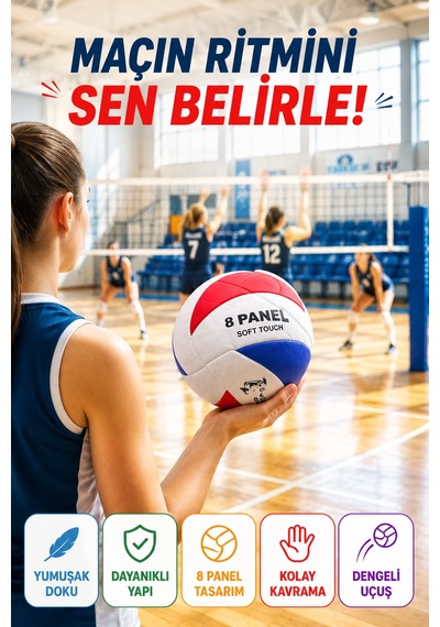 Voleybol Topu 5 No Kırmızı Mavi Soft Touch 8 Panel Dikişli Antrenman Okul Ve Oyun Topu