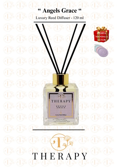 Therapy Smell, Angels Grace - Lüks Çubuklu Oda Kokusu / 120 Ml / Extra Clear Kare Cam Şişe / Metal Altın Kapak Bergamot - Paçuli