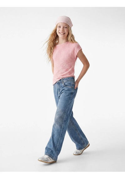 Koton Parıltılı Taş Detaylı İndigo Kız Çocuk Jean Pantolon 7wkg40011ad
