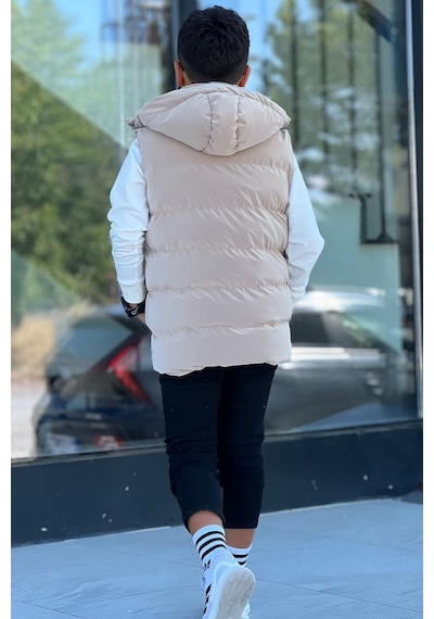 Pina Kids Erkek Çocuk Çıtçıt Kapüşonlu Nova Kumaş Şişme Yelek Ylk3026 Camel