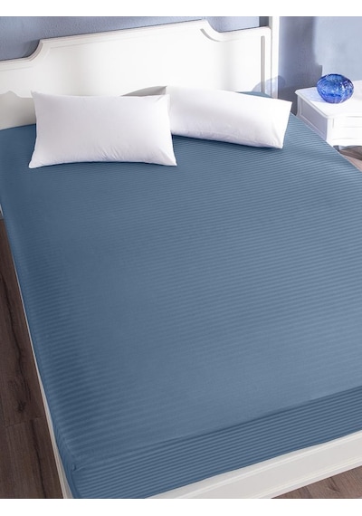Çarşaf Stripe Saten Düz Lastikli Geniş Ölçü