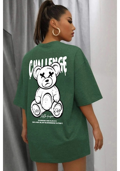 Uyguntarz Unisex Chalenge Sırt Baskılı Tasarım Tshirt Yeşil