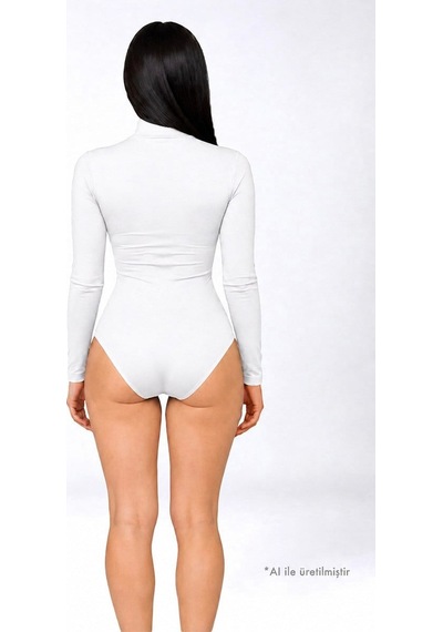 Cottonhıll Premium - Drape Collection Beyaz Viskon Balıkçı Yaka Uzun Kollu Çıtçıtlı Kadın Bodysuit