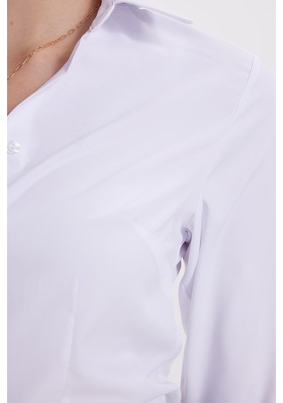 Tudors Kadın Slim Fit Dar Kesim Klasik Yaka Uzun Kollu Beyaz Gömlek-40337 Beyaz