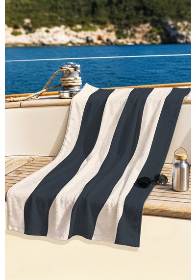 Çizgili Siyah Bej Modern Plaj Havlusu - Minimalist Resort Stil Hızlı Kuruyan Mikrofiber Havlu Puslu Dalgası