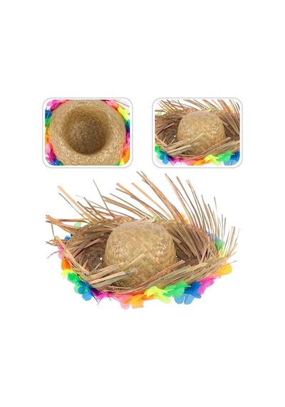 Populermarketim - Naturel Renk Püsküllü Örme Hasır Hawaii Luau Aloha Şapka 13x36 Cm Standart