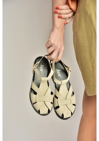Fox Shoes Y250303002 Bej Süet Kadın Sandalet Bej