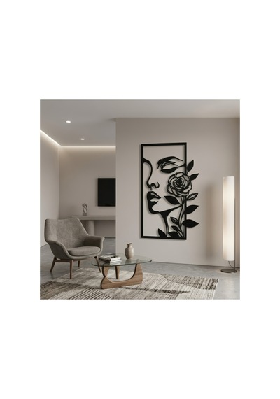 Kadın Ve Gül Metal Duvar Tablosu - Metal Duvar Sanatı - Mavi - 30 X 50 Cm