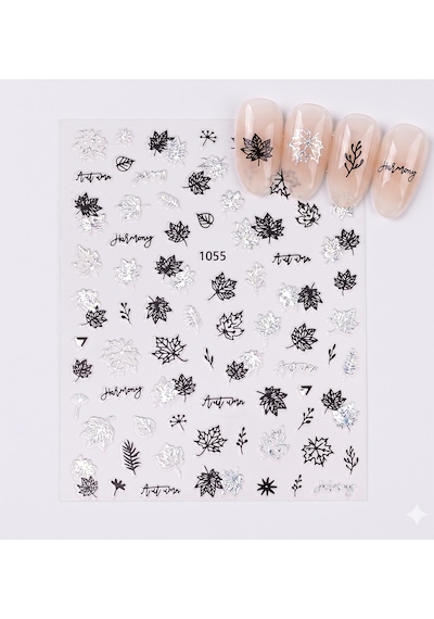 Gümüş Holografik Yaprak Dizayn Tırnak Sticker Tırnak Etiketi Nail Art Jo-1055s