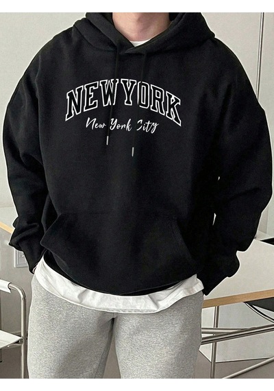 Startmore Startmorenew York City Letter Creativity Baskılı Erkek Günlük Kazak Sokak Sporları Kapüşonlular Sonbah Siyah
