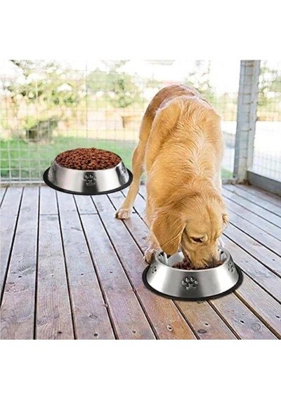 Paslanmaz Çelik Kedi Mama Ve Su Kabı, Köpek Çelik Mama Kabı, Kaymaz Lastikli Taban, Dayanıklı Besleme Tası, Kolay Temizlenebilir, 16 Oz/500 Ml 22 Cm