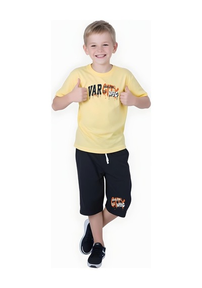 Fyk Kids Erkek Çocuk Yazlık Varcity Baskılı Alt-üst Takım Sarı