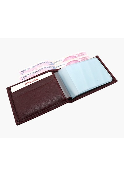 Westpolo Hakiki Deri Kağıt Para Ve Bol Şeffaf Kart Bölmeli Unisex Kartlık - Bordo Bordo