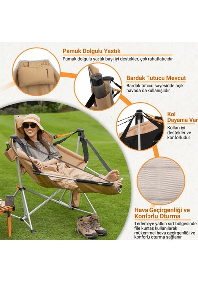 Kingcamp Orchid Lux Ayak Dayamalı & Salıncaklı Hamak Kamp Sandalyesi Khaki/grey Haki