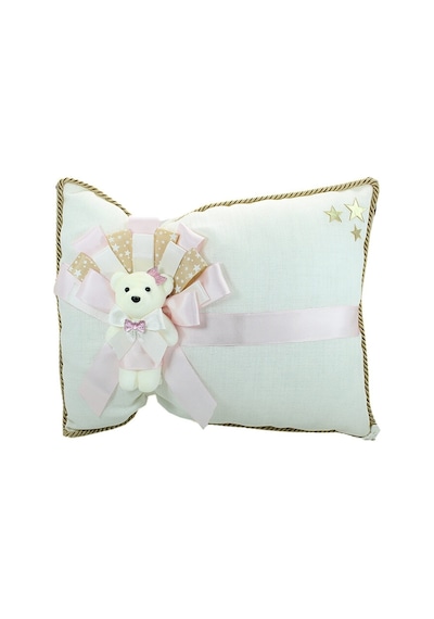 Süslebabypartystore Takı Yastığı, Keten Kumaş Pembe & Altın Gold - Pembe