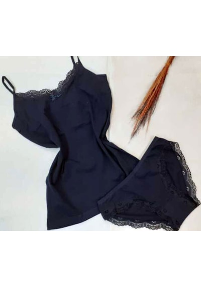 Kadın İp Askılı Dantel Detaylı Atlet Bikini Takım Pamuklı Esnek 001