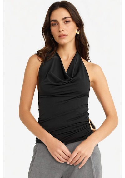 Defacto Regular Fit Halter Yaka Toka Detaylı Bluz G0468ax25aubk81 Siyah