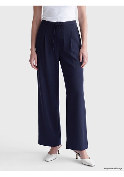 Lcw Modest Lacivert Beli Bağcıklı Pileli Kadın Pantolon