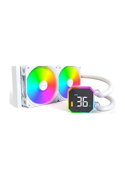 Hyperflow Dijital 240 Cpu Sıvı Soğutucu, 3100 Rpm Pompalı 240 Mm Aıo, 2 120 Mm E28 Argb Fanlar, Gerçek Zamanlı Dijital Ekran, Intel Ve Amd Desteği Beyaz