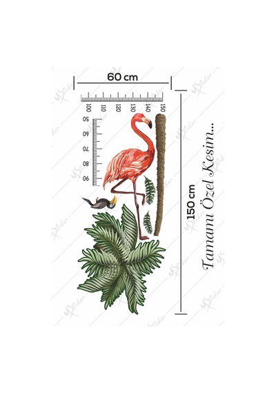 MSticker Flamingo Ve Palmiye Ağaçlı Boy Ölçer Sticker Seti
