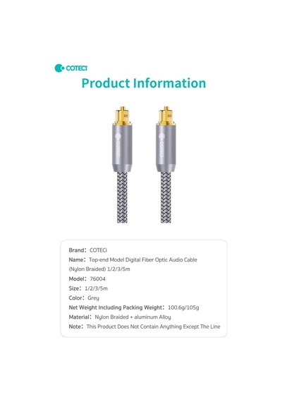 Delux Serisi Coteci 1m Fiber Optik Ses Kablosu Kablo