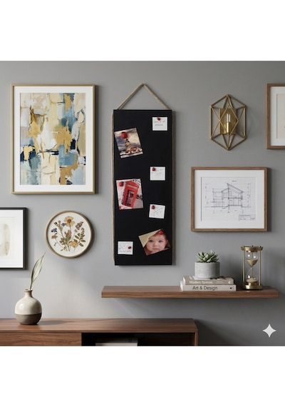 Magnet Panosu , 30x90cm Mıknatıslı Siyah Pano, Jüt Halatlı, Dekoratif Hatırlatma Panosu Diğer