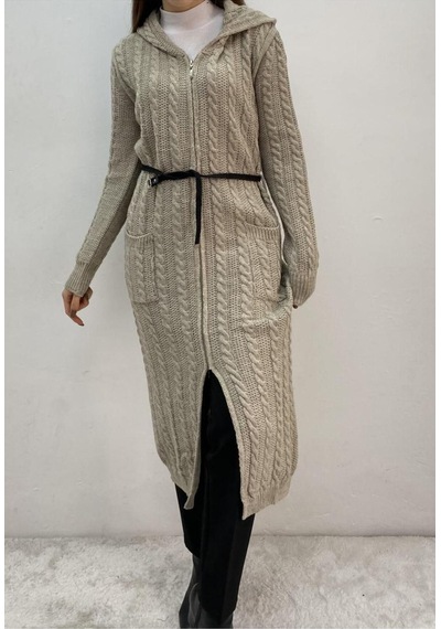 Onno Style Woman Spor Triko Fermuarlı Uzun Hırka Gri