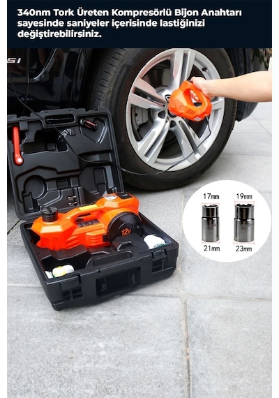 Pro Seri Elektirikli Araba Kriko Kiti 5 Ton 12 V Hidrolik Kriko Bijon Anahtarı Seti Darbe Anahtarı