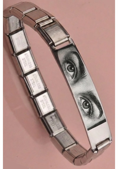 Kişiye Özel Göz Resim Baskılı İtalyan Charm Plakalı Unisex Çelik Bileklik Scb93g Gri