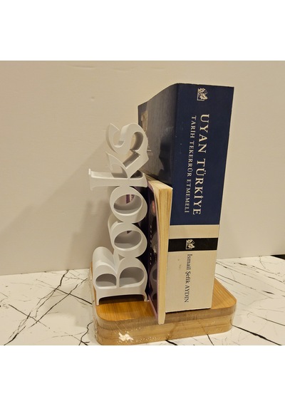 Kitap Tutucu Books Yazılı 3 D Beyaz