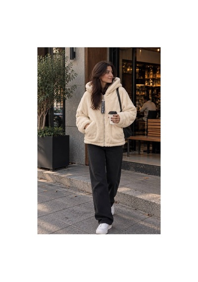 Öners Kadın Kapşonlu Peluş Fermuarlı Sweat Oversize Yumuşak Polar Hoodie Kışlık Sıcak Tutucu Bej Bej Öners Kadın Kapşonlu Peluş Fermuarlı Sweat Oversize Yumuşak Polar Hoodie Kışlık Sıcak Tutucu Bej Bej
