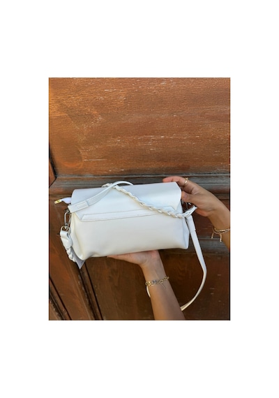Just Polo Kadın Yeni Sezon Örgü Detaylı Ayarlanabilir Askılı Lüks El Ve Omuz Çantası Ebat : 26 X 14 Cm Beyaz
