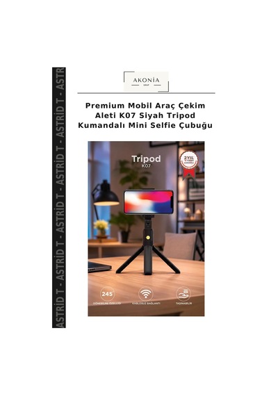 Premium Mobil Araç Çekim Aleti K07 Siyah Tripod Kumandalı Mini Selfie Çubuğu