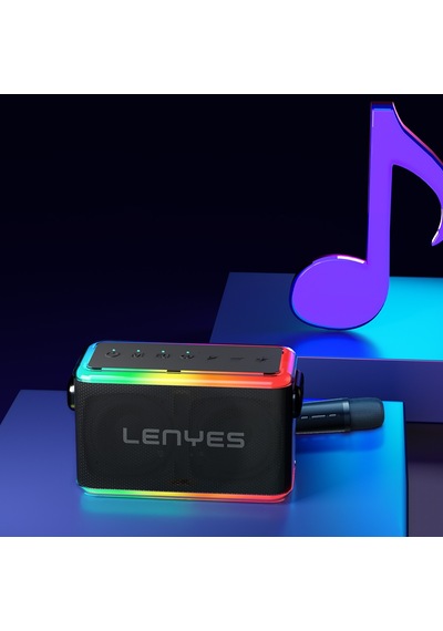 Lenyes S834 Rgb Led Işıklı Bluetooth Speaker Hoparlör Ve Karaoke Bluetooth Mikrofon Siyah