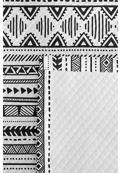 Siyah Beyaz Etnik Genç Odası Tek Kişilik Pike Takımı-bohem Geometrik 160x220cm Kapitone Yatak Örtüsü Kumlu Avlu Örtüsü