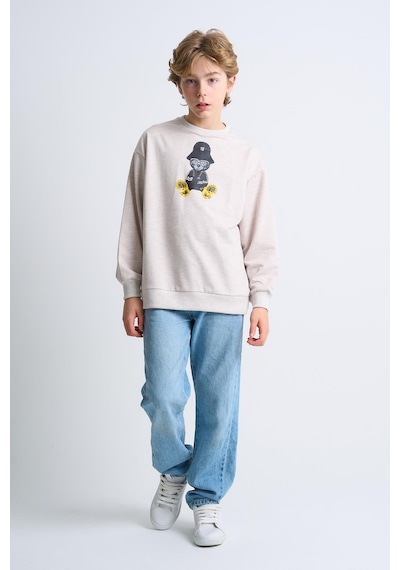 Alexandergardi Alexandergardı Baskılı Bisiklet Yaka Çocuk Sweatshirt Bej