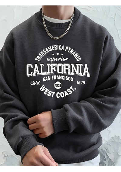 Startmore Tarzsokak California West Coast Prints Erkek Kapüşonlular Sonbahar Gevşek Tişörtü Hip Hop Bisiklet Yaka Antrasit