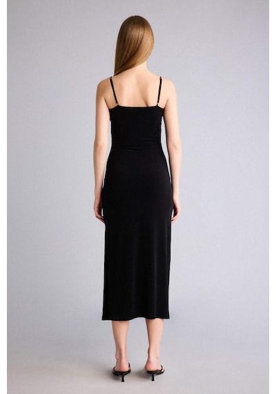 Defacto Bodycon Vücudu Saran Kare Yaka Kolsuz Maxi Elbise H6454ax26smbk81 Siyah-bk81