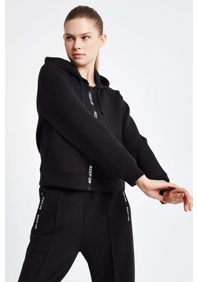 Lescon 24ntbl002136-633 Siyah Kadın Fermuarlı Kapşonlu Sweatshirt Siyah