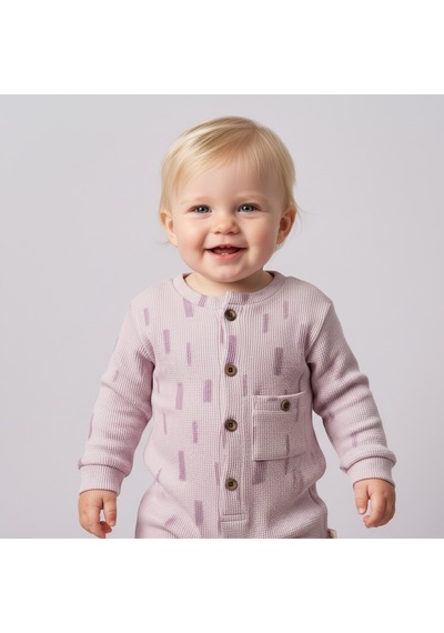 Ürünya Unisex Bebek Çocuk Pamuklu Uzun Kollu Yaka Cepli Tulum Mor